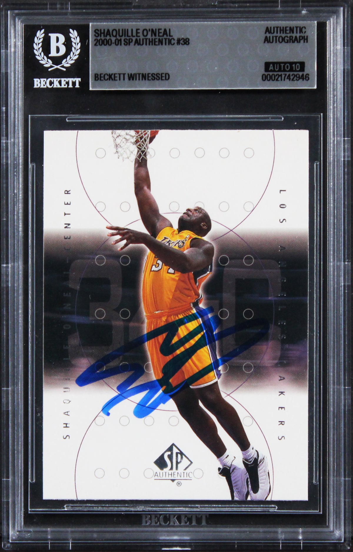 Lakers Shaquille O'Neal Signed 2000 SP Authentic #38 Card Auto 10! BAS Slabbed