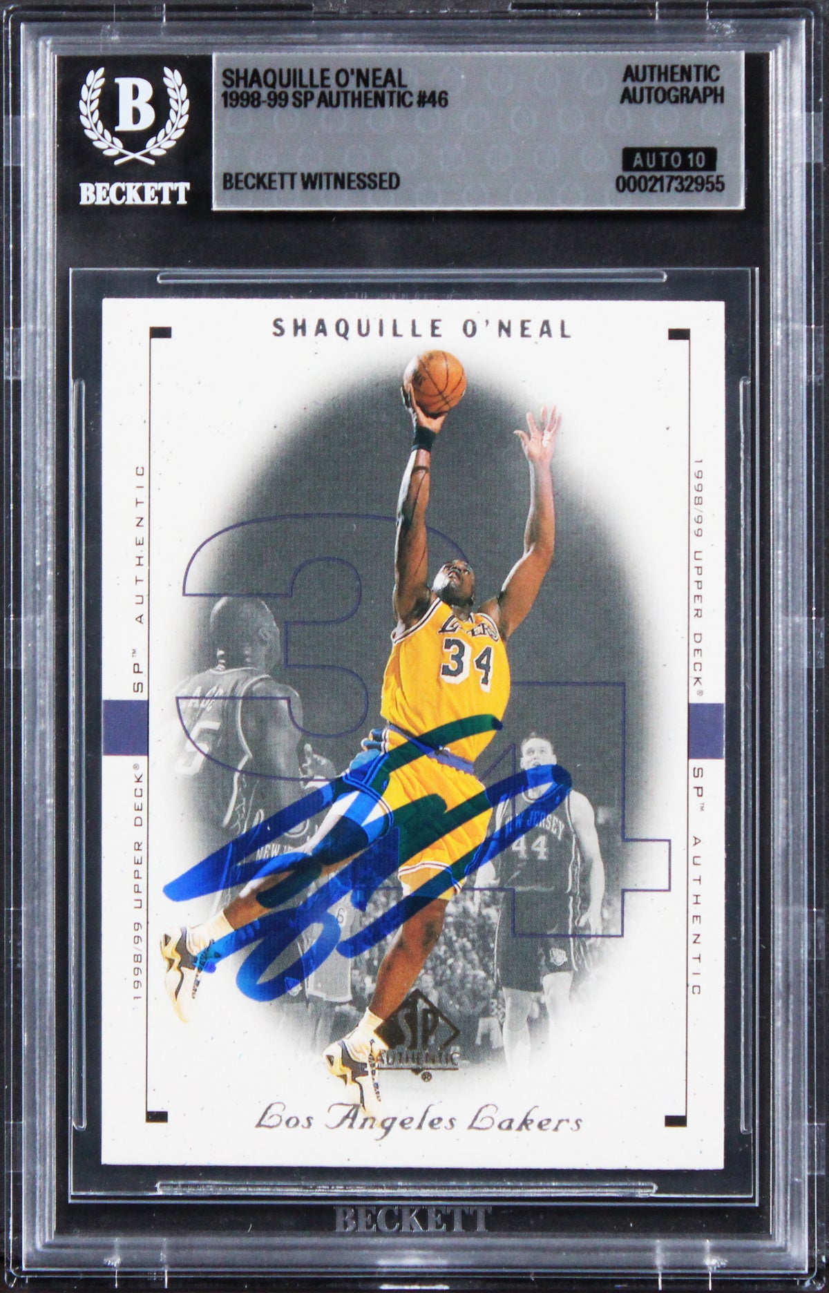 Lakers Shaquille O'Neal Signed 1998 SP Authentic #46 Card Auto 10! BAS Slabbed