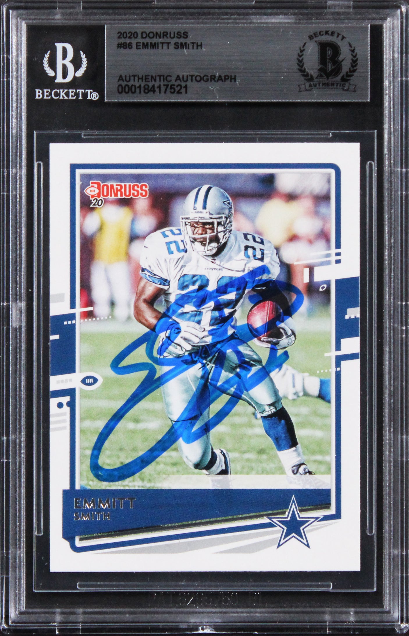 Cowboys Emmitt Smith Authentic Signed 2020 Donruss #86 Card BAS Slabbed