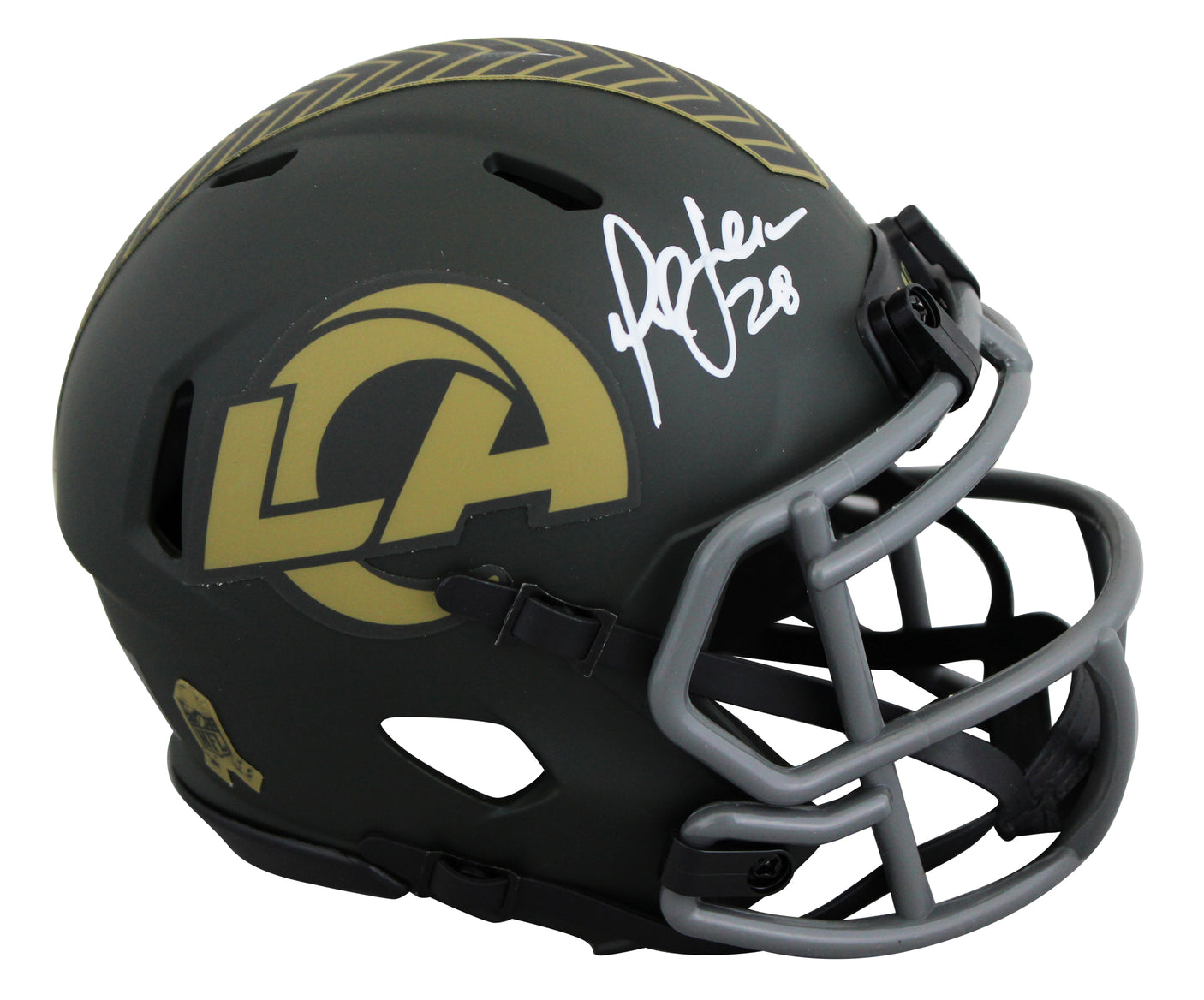 Rams Marshall Faulk Signed Salute To Service IV Speed Mini Helmet BAS Witnessed