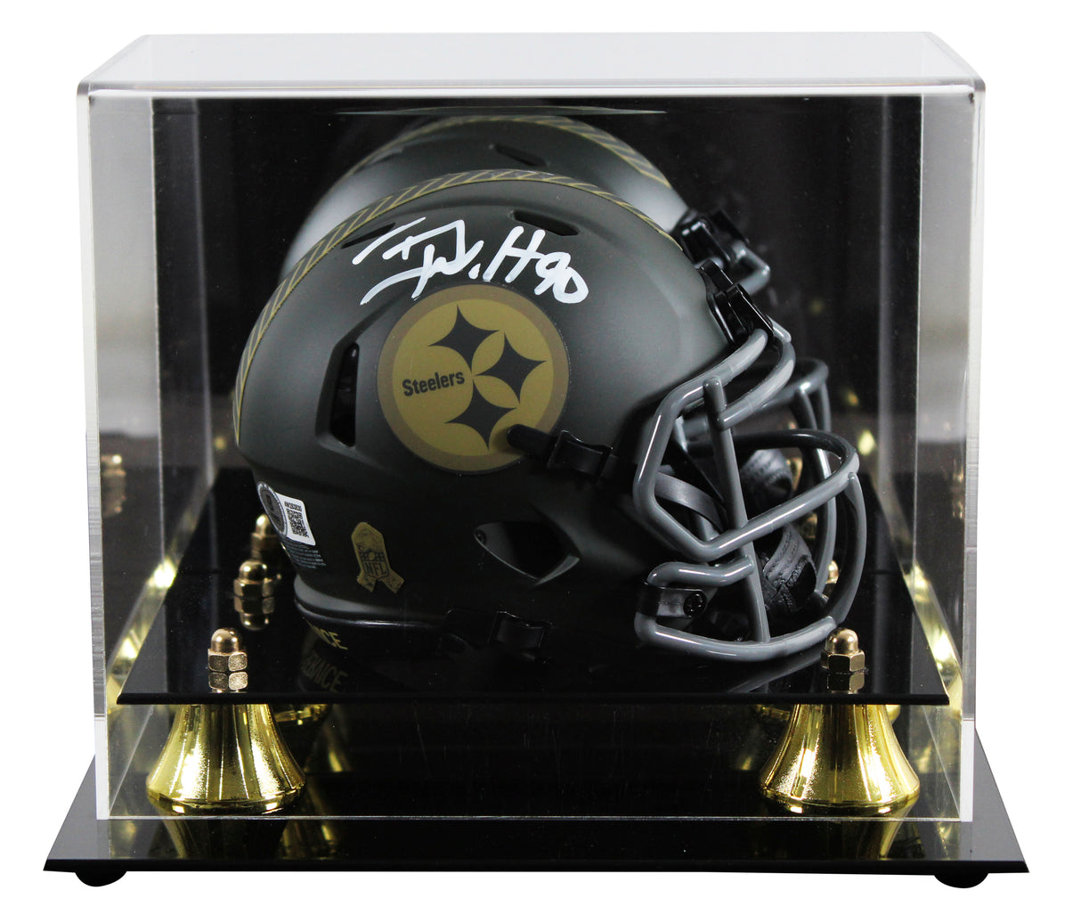 Steelers T.J. Watt Signed Salute to Service IV Speed Mini Helmet W/ Case BAS Wit