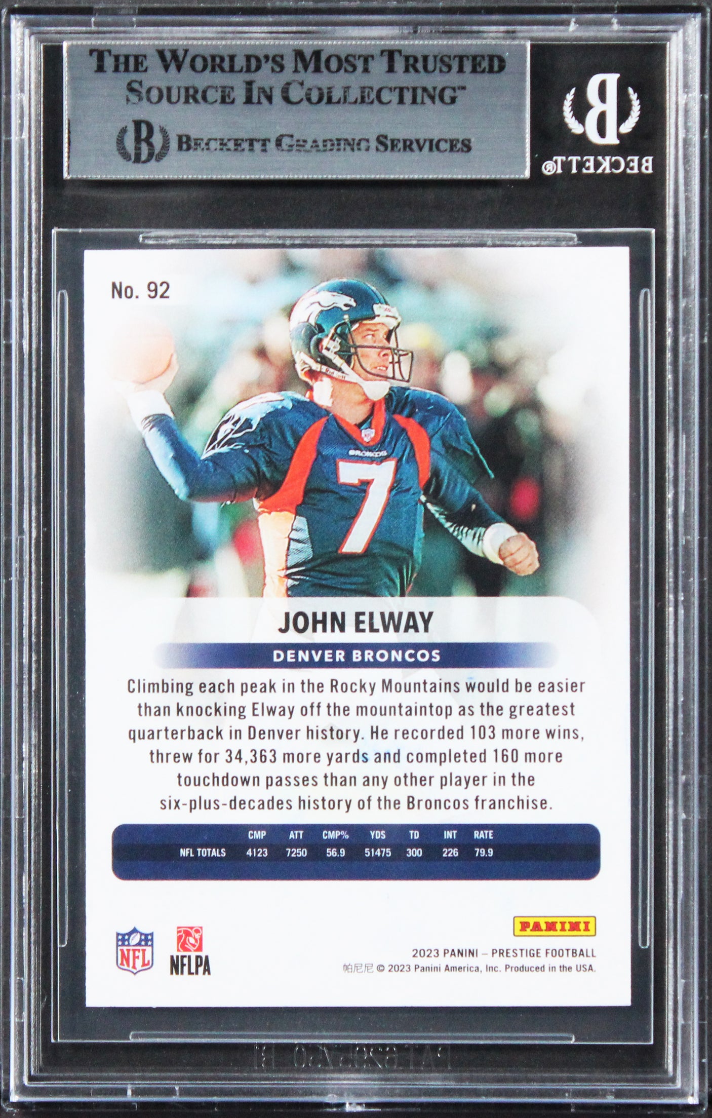 Broncos John Elway Authentic Signed 2023 Prestige #92 Card BAS Slabbed