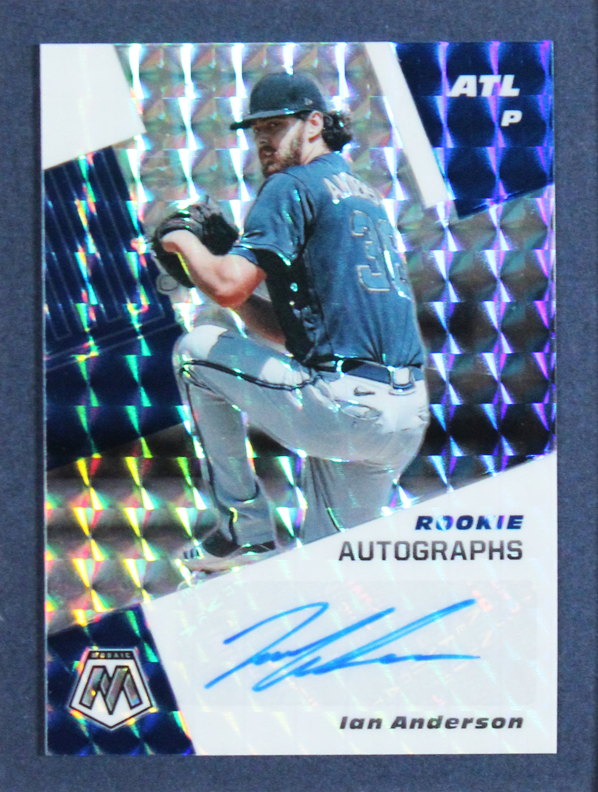 Braves Ian Anderson Signed 2021 Panini Mosaic Autos #64 RC Card Framed Display 2