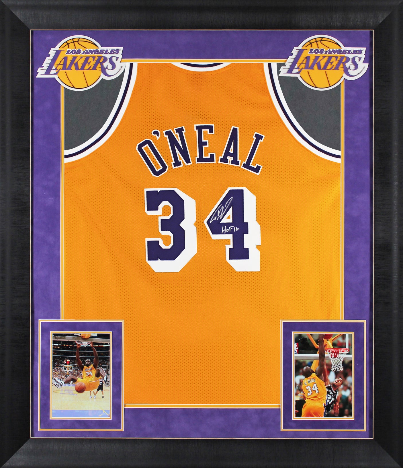 Shaquille O'Neal "HOF" Signed Yellow M&N 1996-97 HWC Authentic Framed Jersey BAS