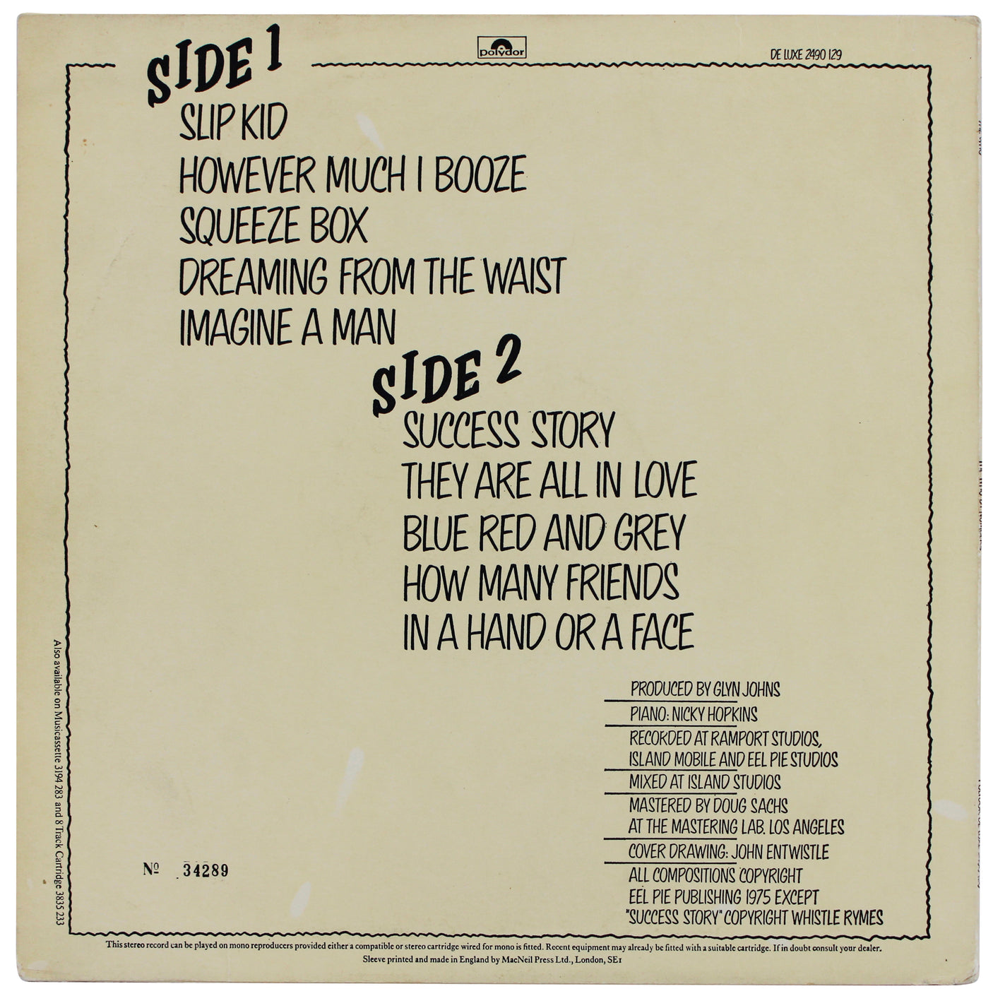 The Who (4) Moon, Entwistle, Townshend & Daltrey Signed Album Cover BAS #AD78263