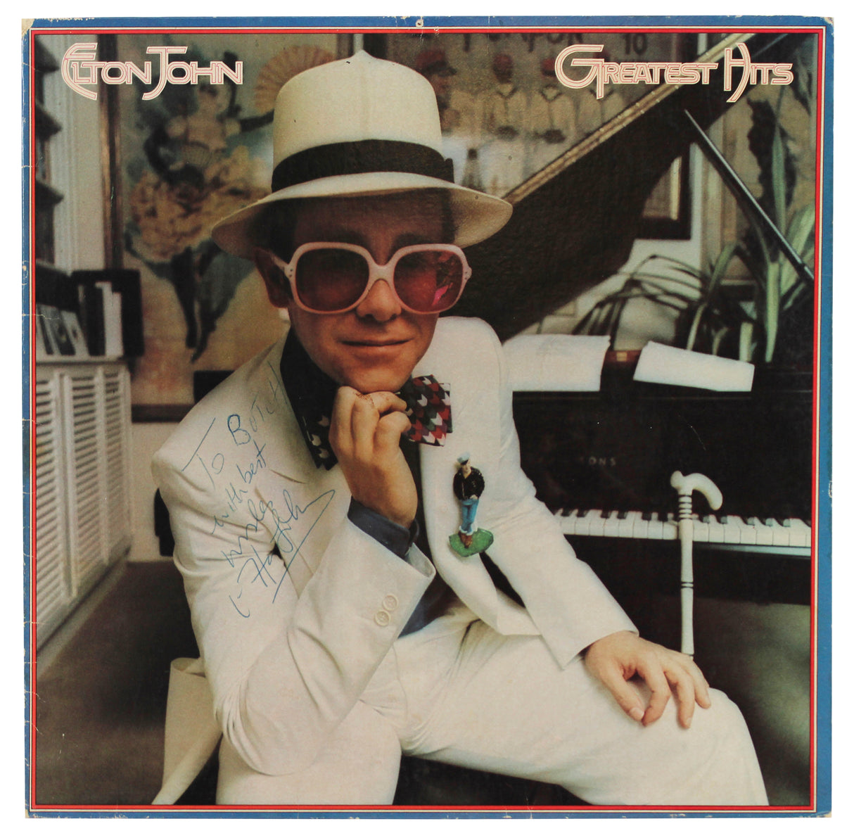 Elton John "Best Wishes" Authentic Signed Greatest Hits Album Cover BAS #AD85549