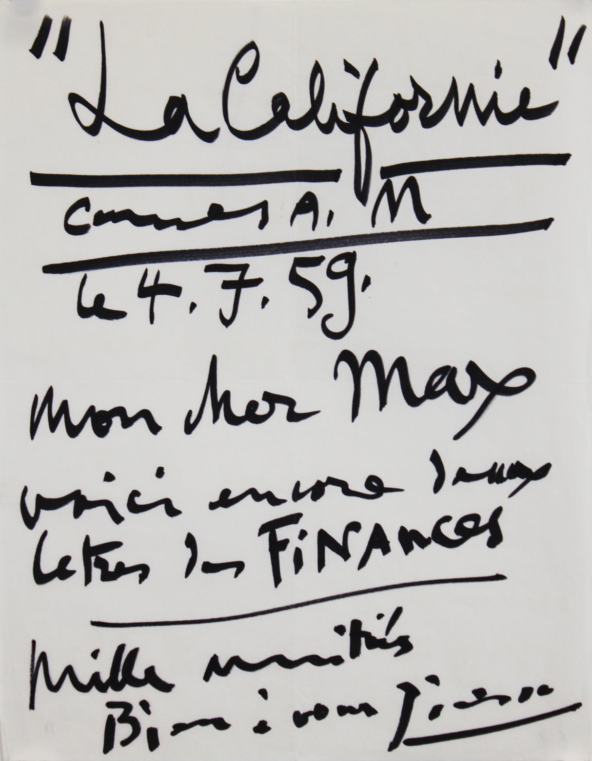 Pablo Picasso Authentic Signed & Handwritten 8.25x10.5 Letter BAS #AE04583