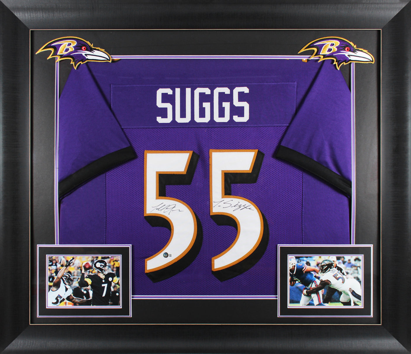Terrell Suggs "T-Sizzle" Signed Purple Pro Style Framed Jersey BAS Witnessed
