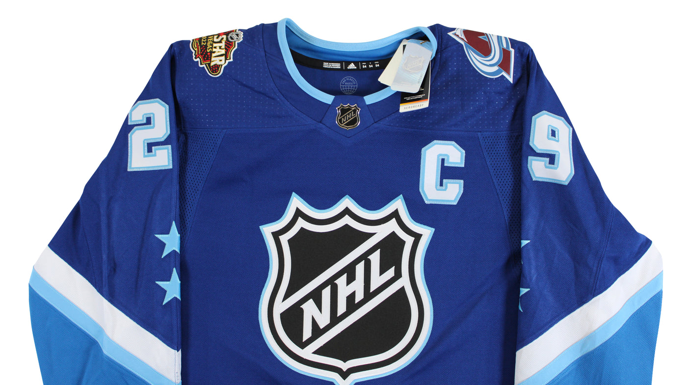 Avs Nathan MacKinnon Signed Blue Adidas 2022 ASG Jersey w/ Fight Strap Fanatics