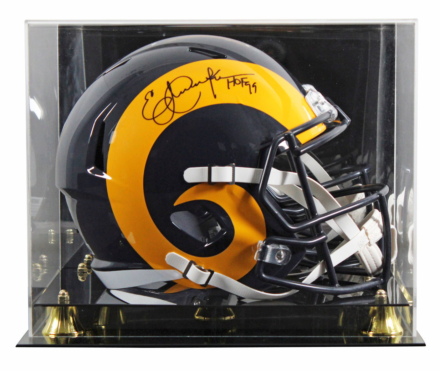 Rams Eric Dickerson "HOF 99" Signed 1981-99 TB F/S Speed Rep Helmet W/ Case BAS