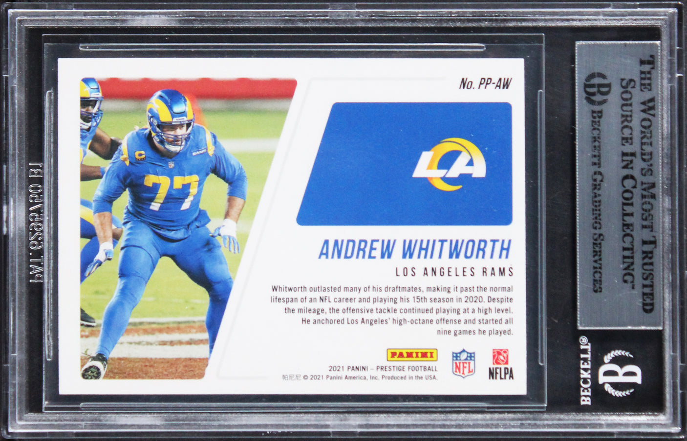 Rams Andrew Whitworth Signed 2021 Prestige Prestigious Pros #5 Card BAS Slabbed