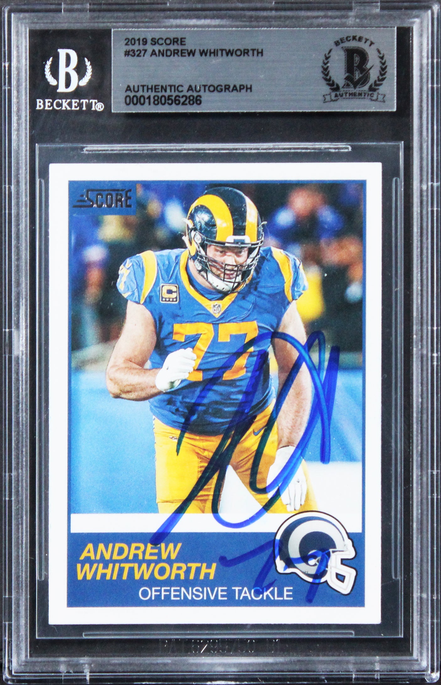 Rams Andrew Whitworth Authentic Signed 2019 Score #327 Card BAS Slabbed 2