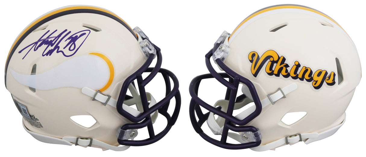 Vikings Adrian Peterson Signed Retro Speed Mini Helmet W/ Case BAS Witnessed