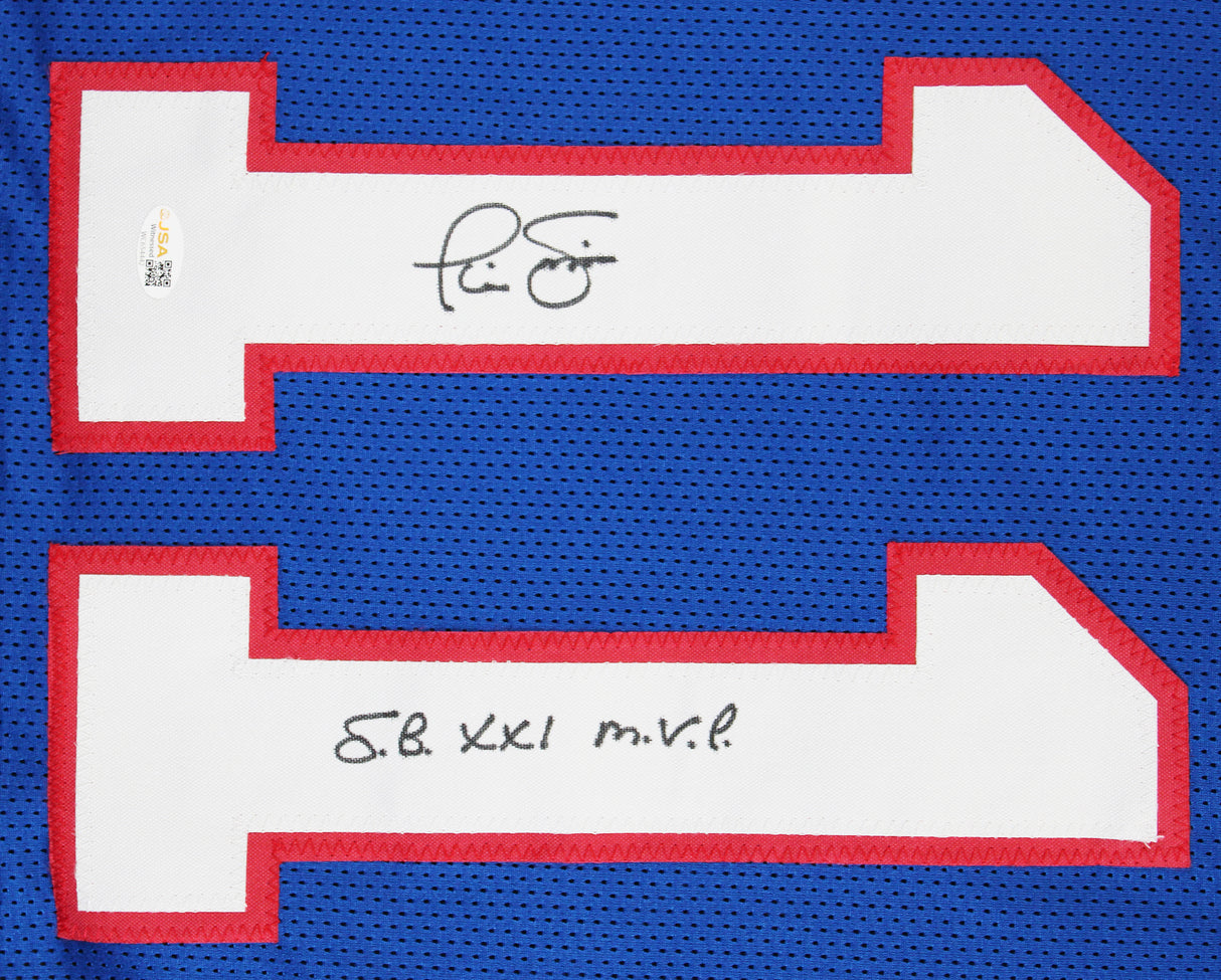 Phil Simms "SB XXI MVP" Signed Blue Pro Style Framed Jersey JSA Witness