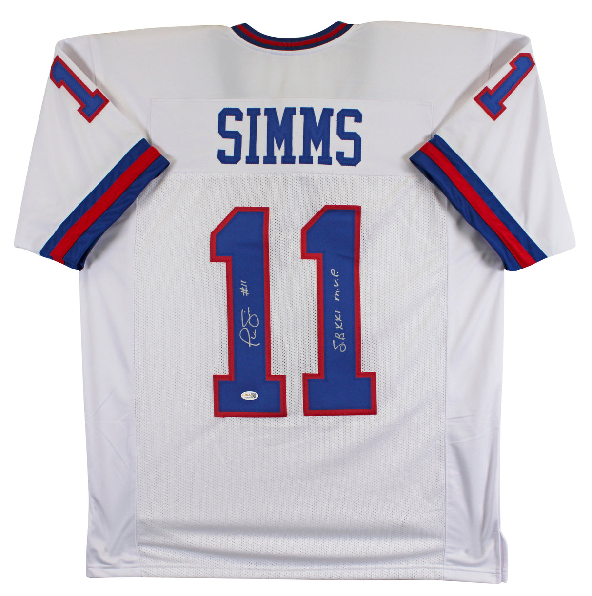Phil Simms "SB XXI MVP" Authentic Signed White Pro Style Jersey JSA Witness