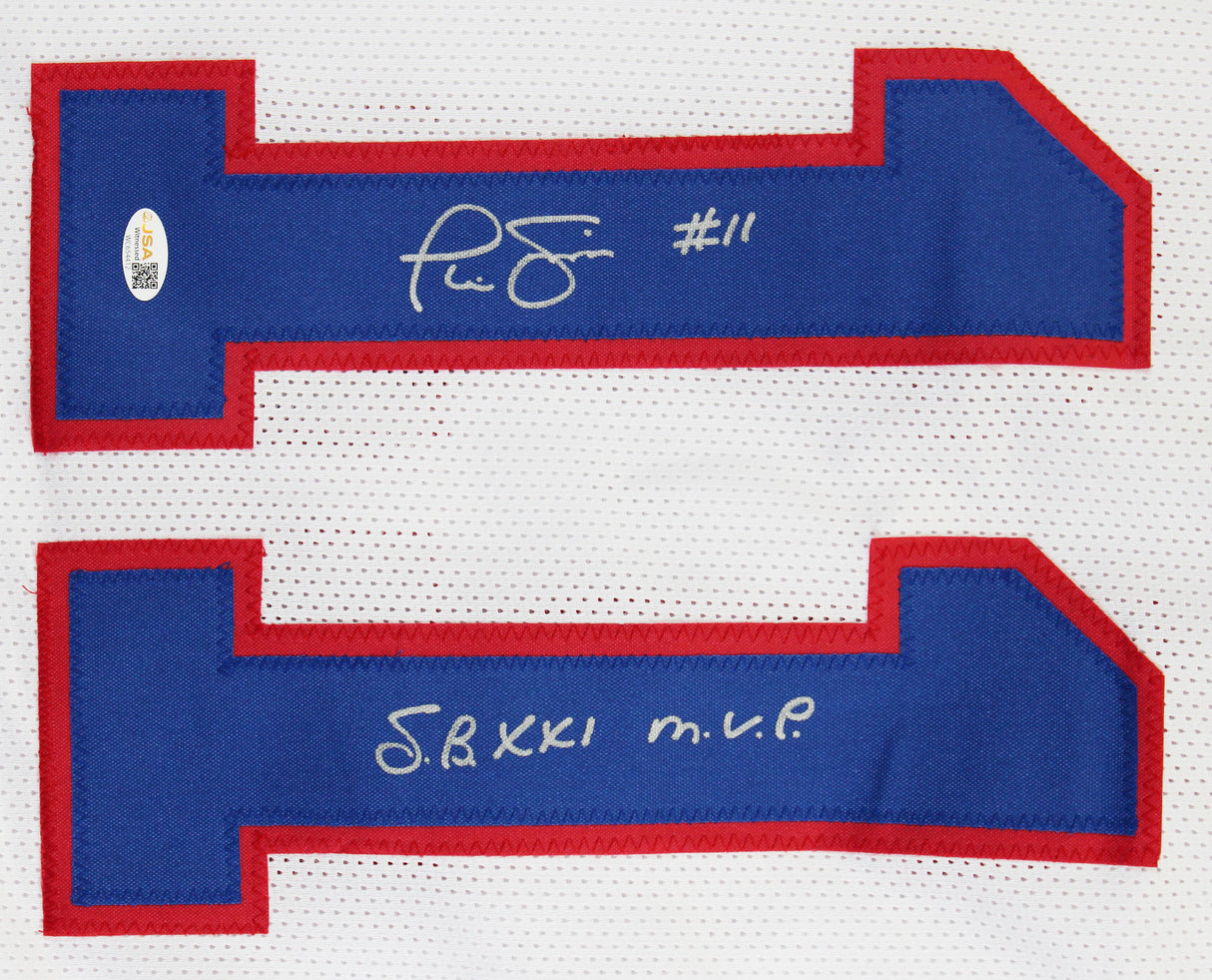 Phil Simms "SB XXI MVP" Authentic Signed White Pro Style Jersey JSA Witness