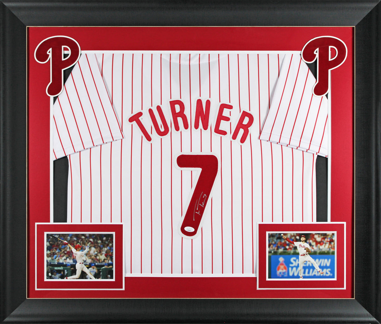 Trea Turner Authentic Signed White Pinstripe Pro Style Framed Jersey JSA