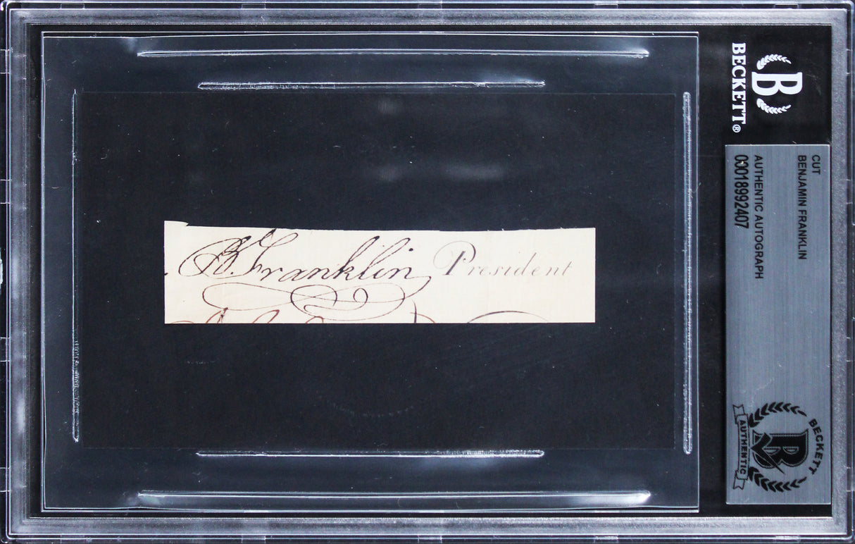 Benjamin Franklin Authentic Signed .75x3.5 Inch Cut Signature BAS Slabbed