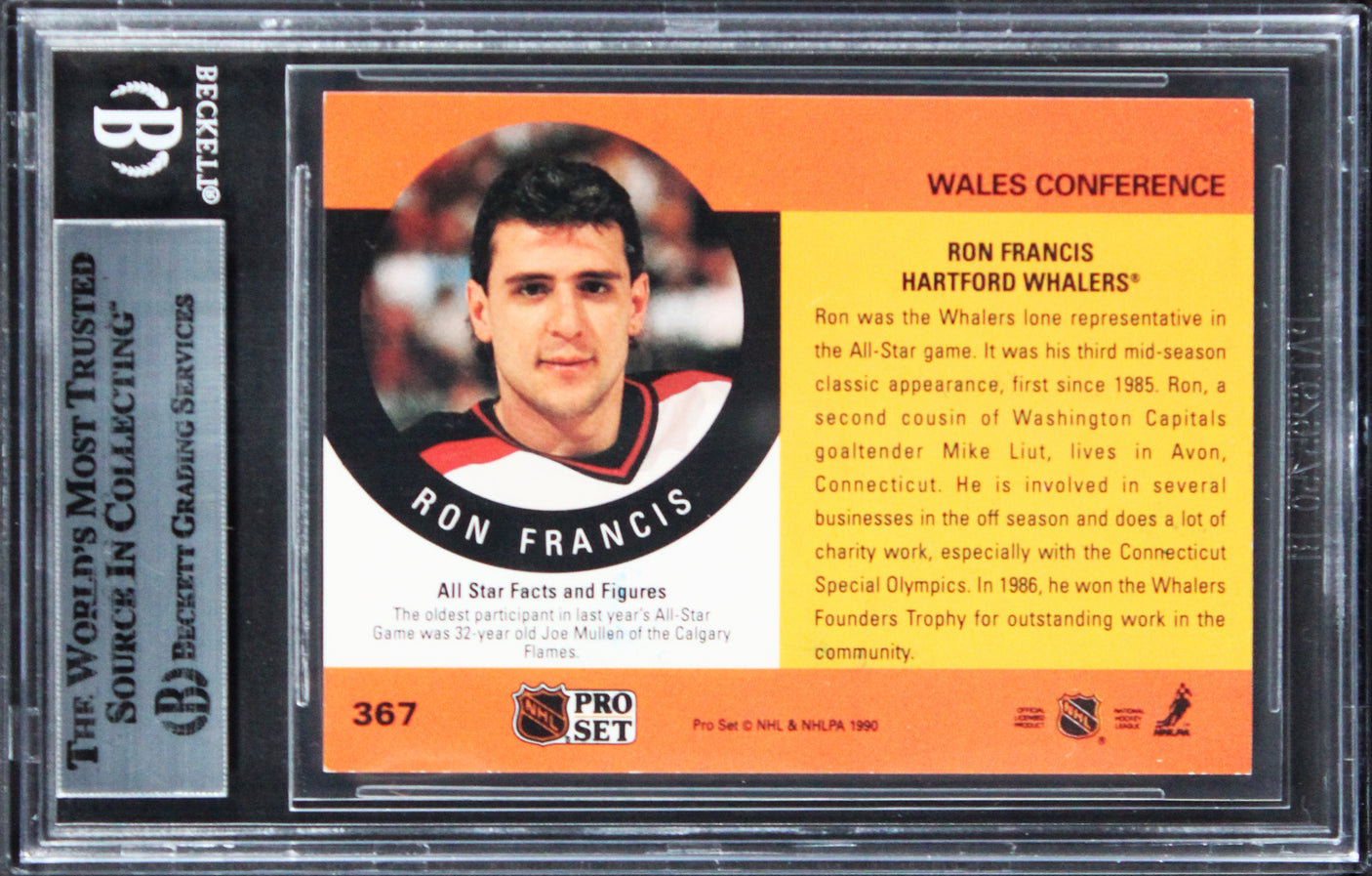 Whalers Ron Francis Authentic Signed 1990 Pro Set #367 Card BAS Slabbed