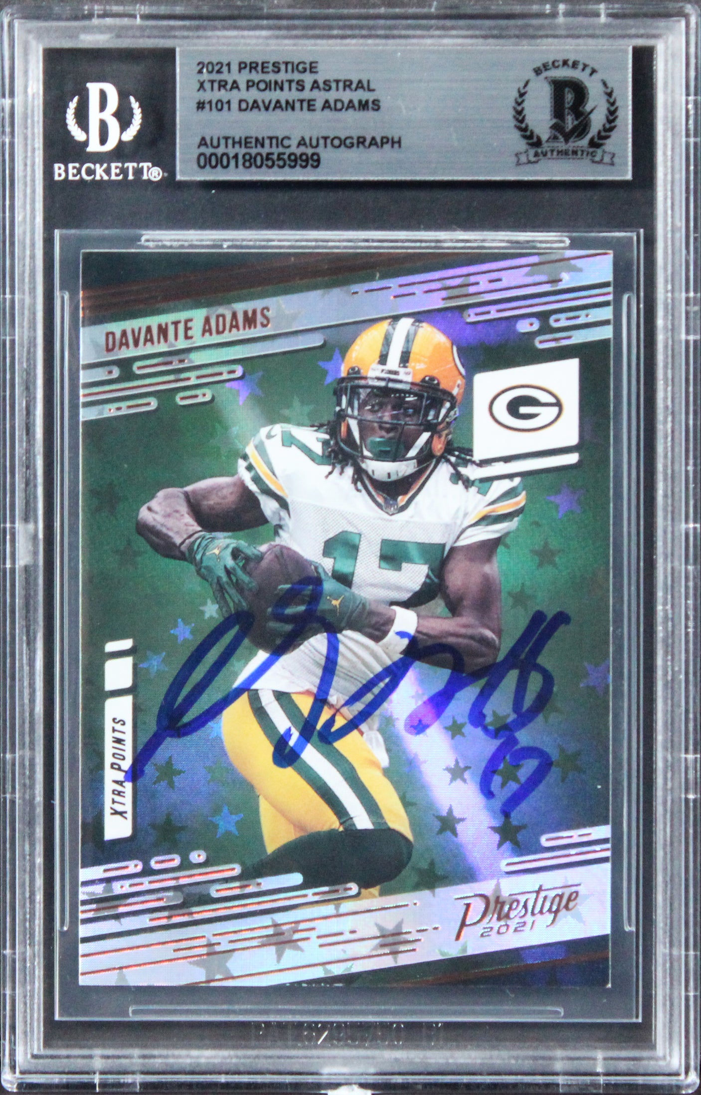 Packers Davante Adams Signed 2021 Prestige Xtra Points Astral #101 Card BAS Slab