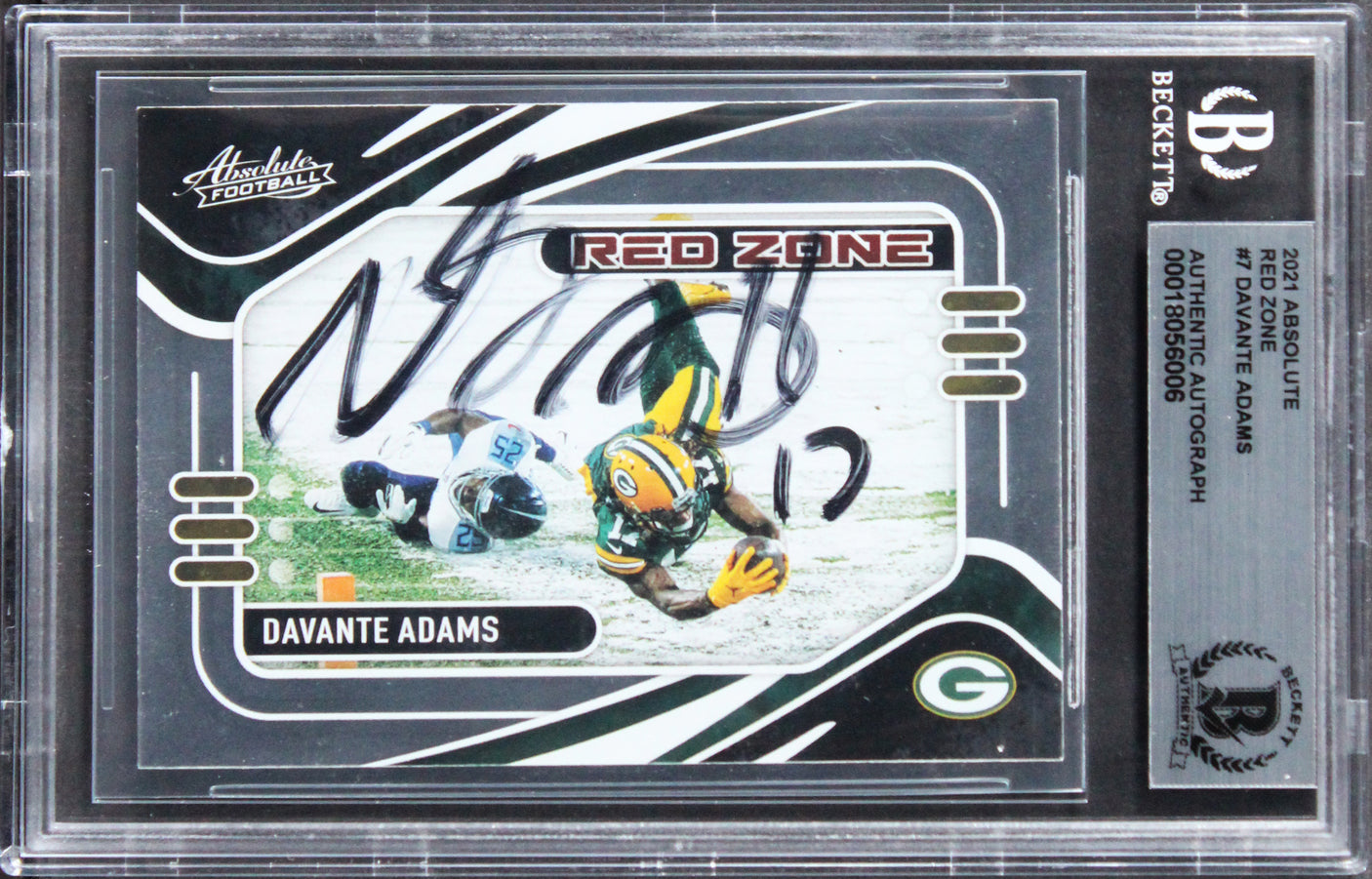Packers Davante Adams Signed 2021 Absolute Red Zone #7 Card BAS Slabbed