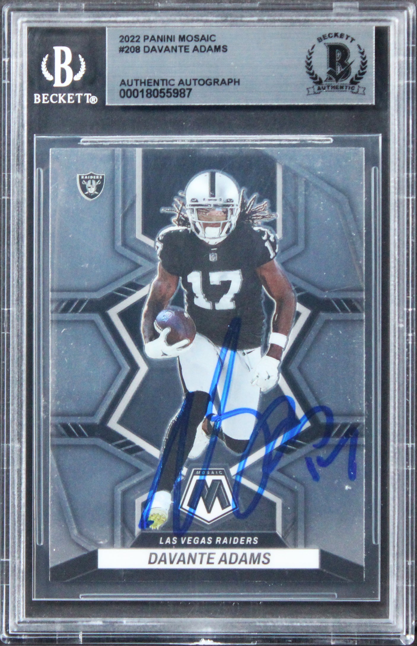 Raiders Davante Adams Signed 2022 Panini Mosaic Thunder Lane #9 Card BAS Slabbed