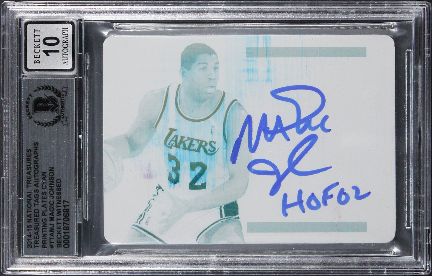 Magic Johnson "HOF 02" Signed 2014 NT TT PP Cyan #TTAMJ Card Auto 10 BAS Slabbed