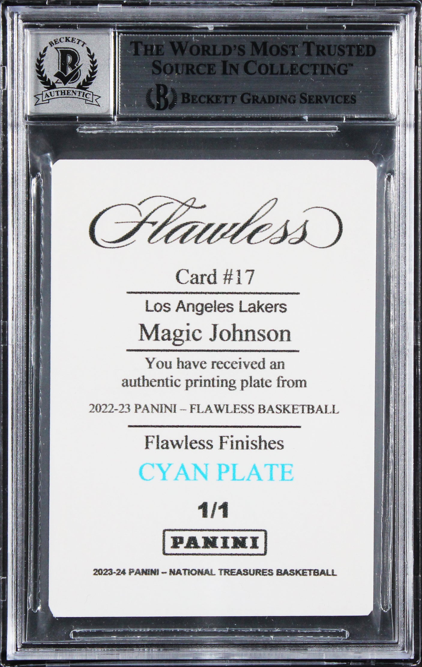 Magic Johnson "HOF 02" Signed 2022 Panini FF PP Cyan #17 Card Auto 10! BAS Slab