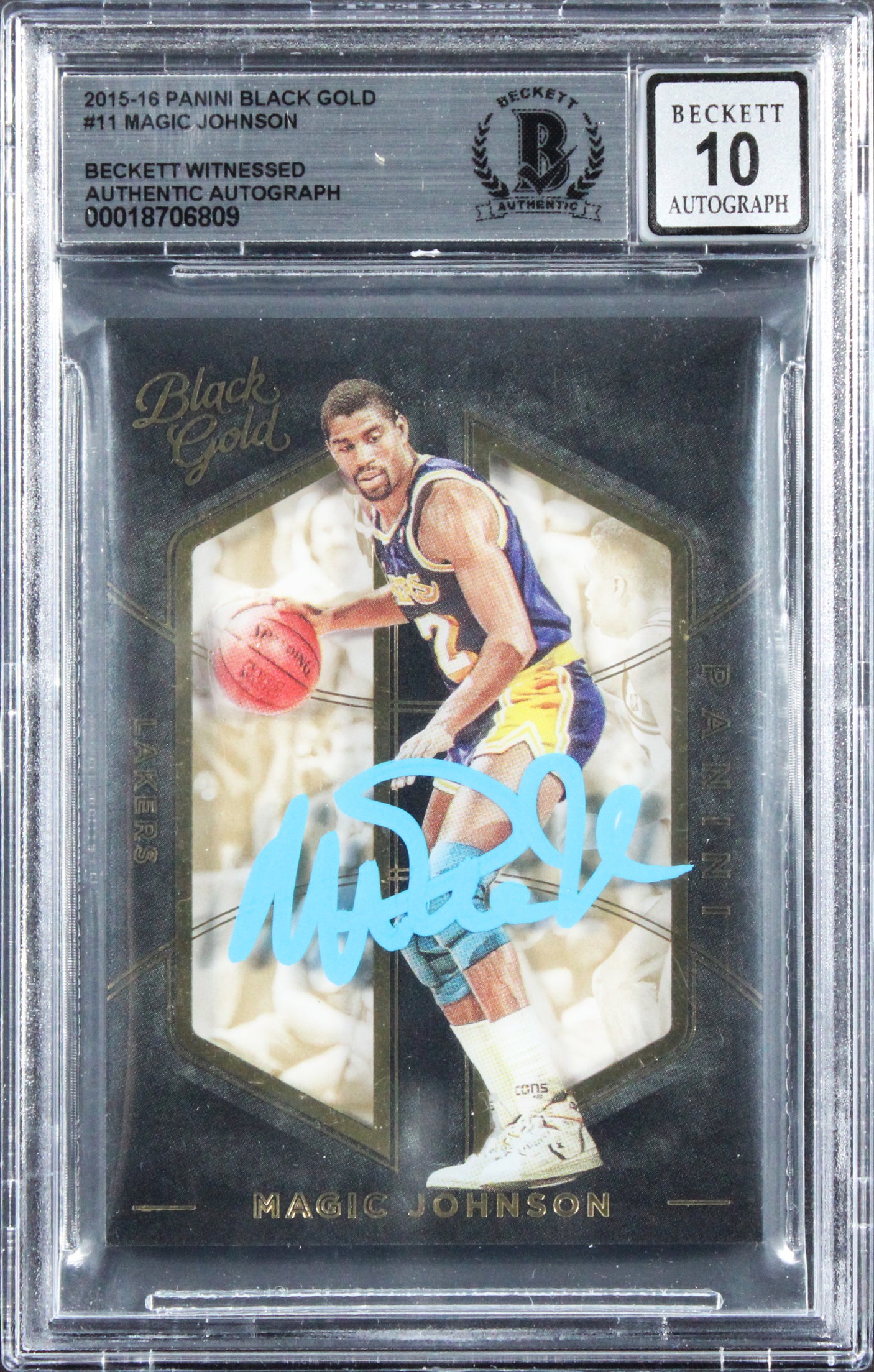 Lakers Magic Johnson Signed 2015 Panini Black Gold #11 Card Auto 10! BAS Slabbed