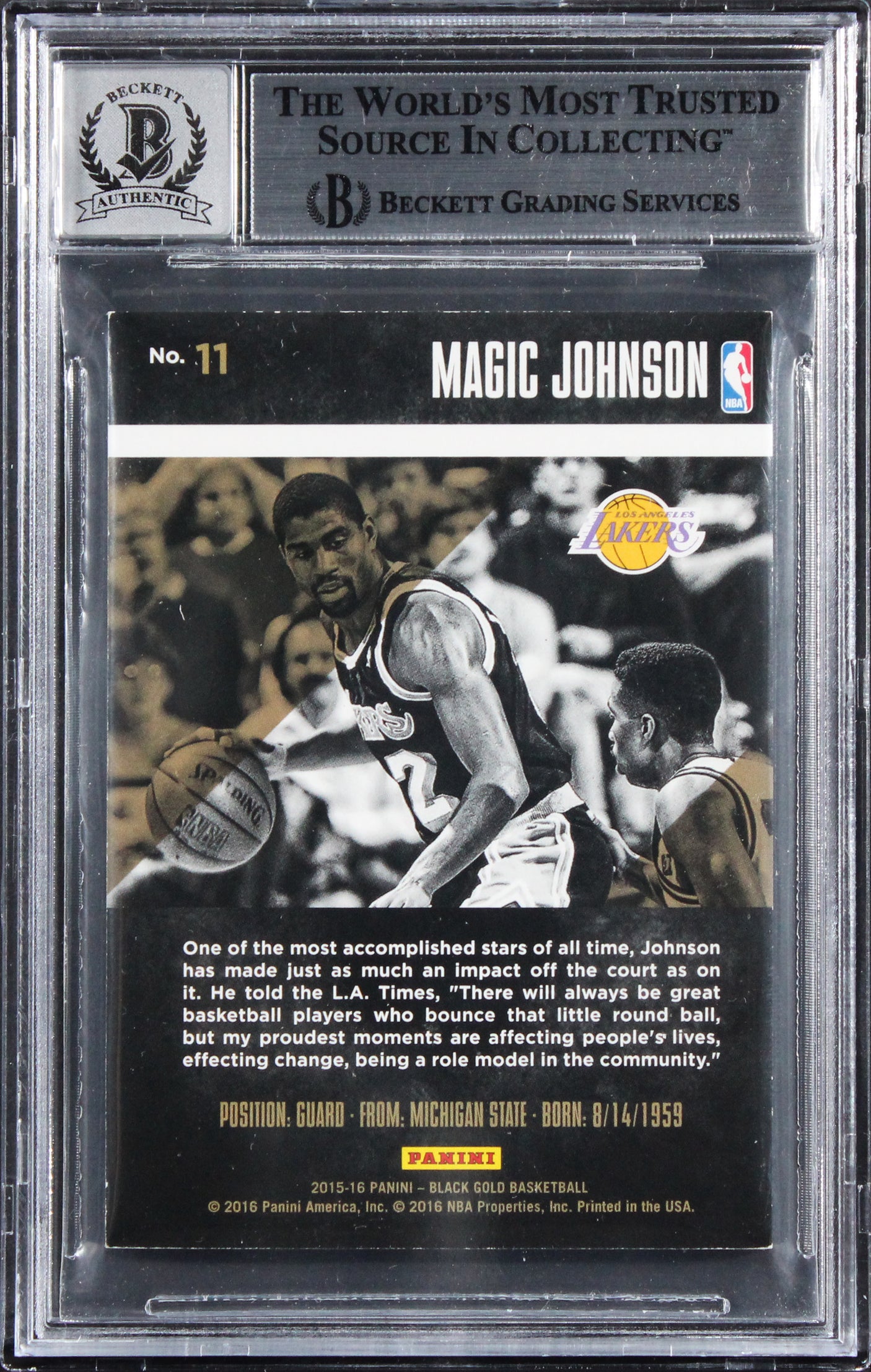 Lakers Magic Johnson Signed 2015 Panini Black Gold #11 Card Auto 10! BAS Slabbed