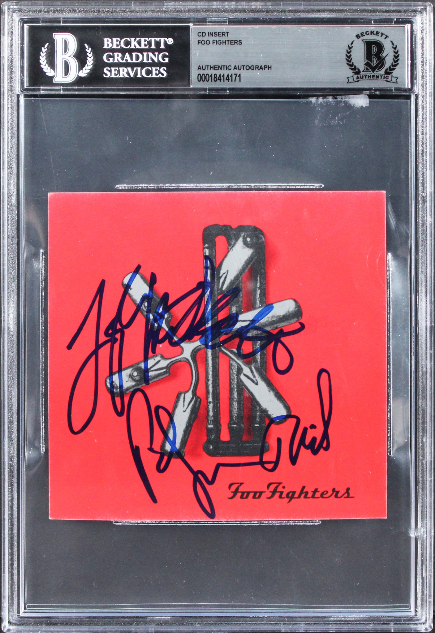 Foo Fighters (4) Grohl, Mendel, Smear +1 Signed Monkey Wrench Cd Cover BAS Slab