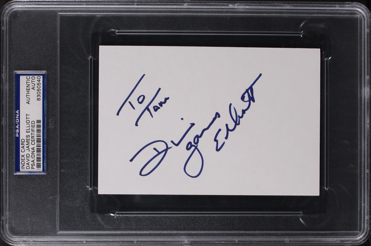 David James Elliott JAG Authentic Signed 4x6 Index Card PSA/DNA Slabbed