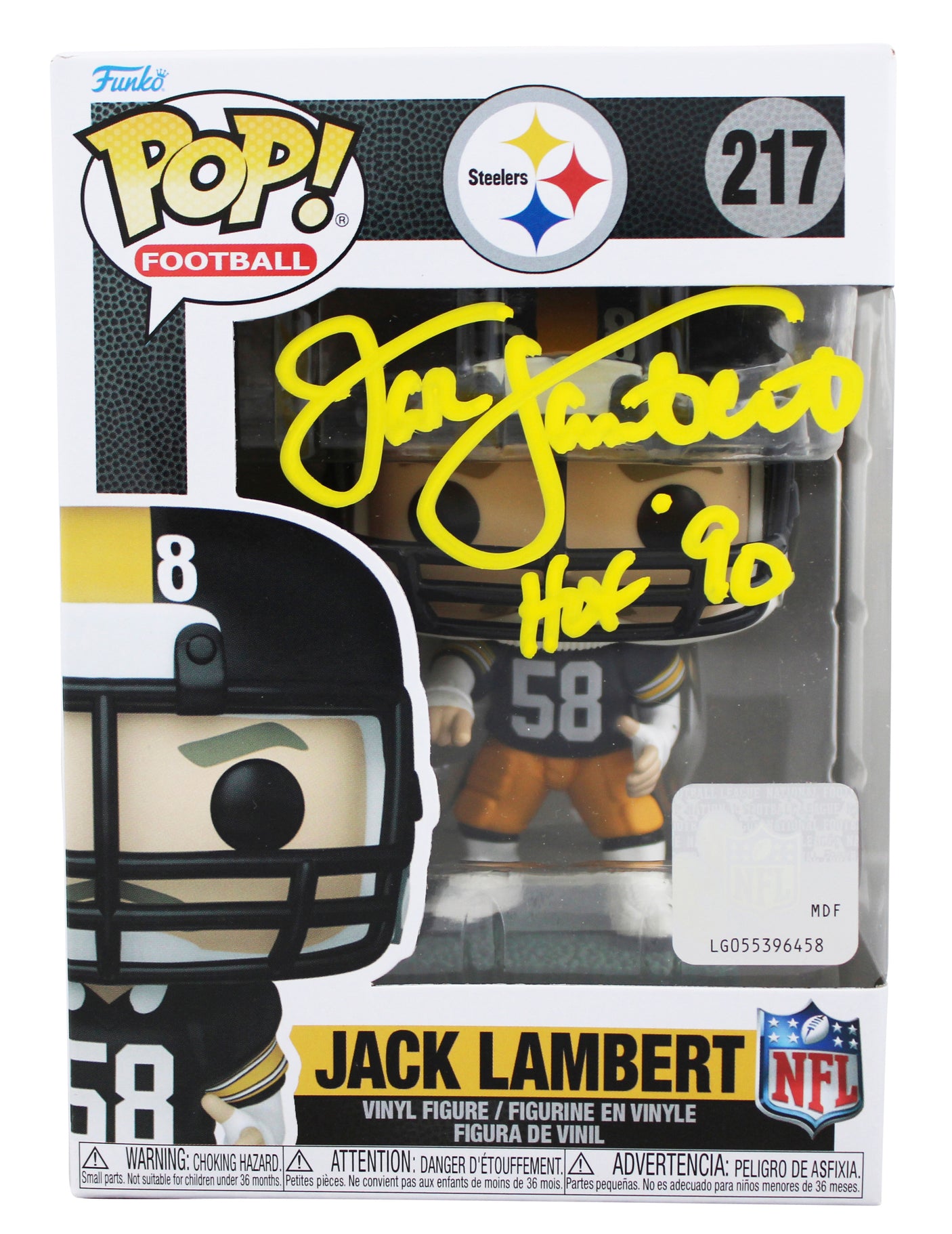 Steelers Jack Lambert "HOF 90" Signed #67 Funko Pop Vinyl Figure BAS Witnessed