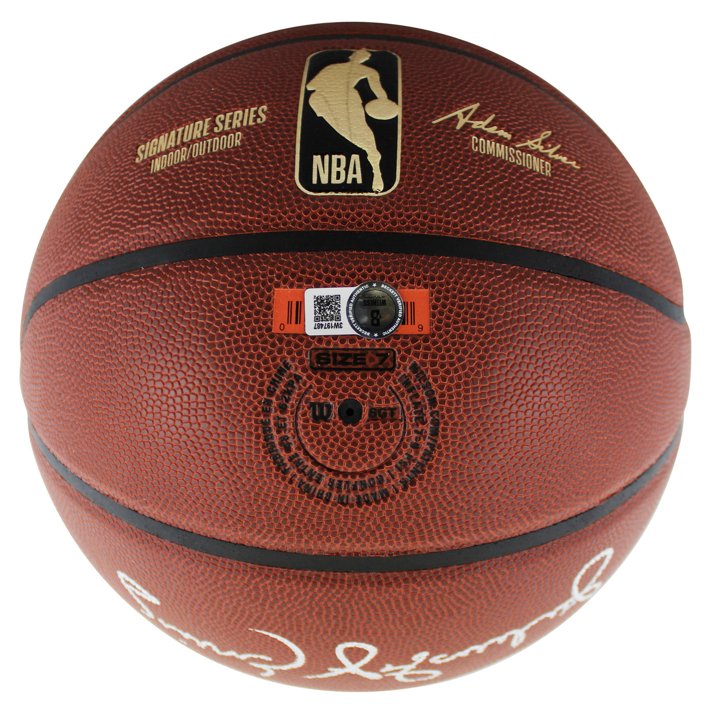 76ers Julius "Dr. J" Erving Signed Wilson Trophy Series Basketball BAS Witnessed