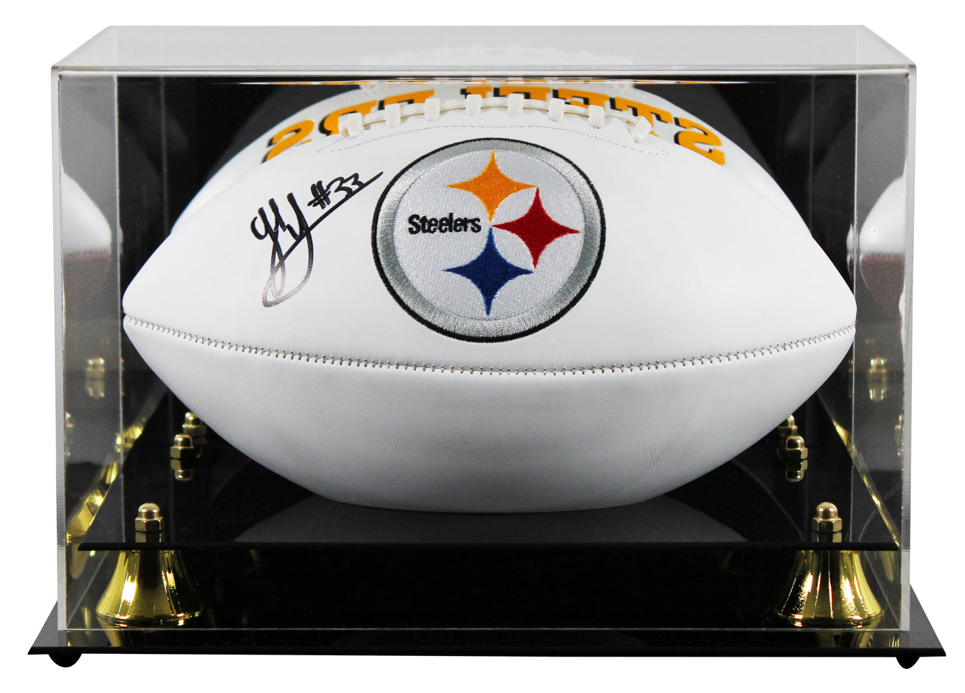 Steelers Jack Sawyer Signed Rawlings White Panel Logo Football W/ Case BAS Wit