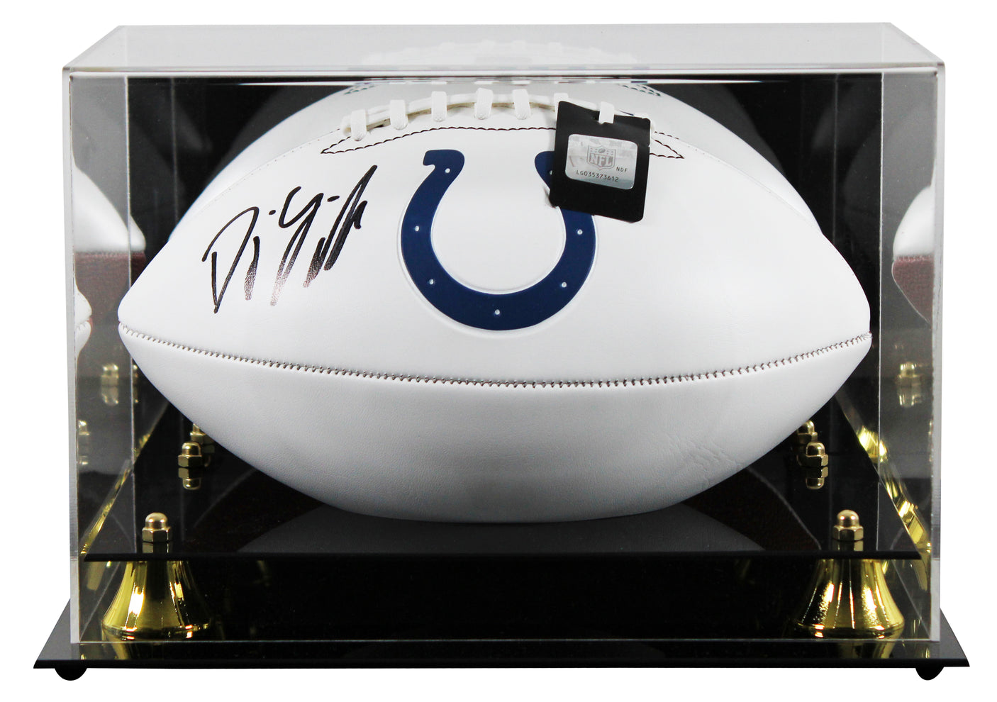 Colts D.J. Giddens Signed Franklin White Panel Logo Football W/ Case BAS Witness