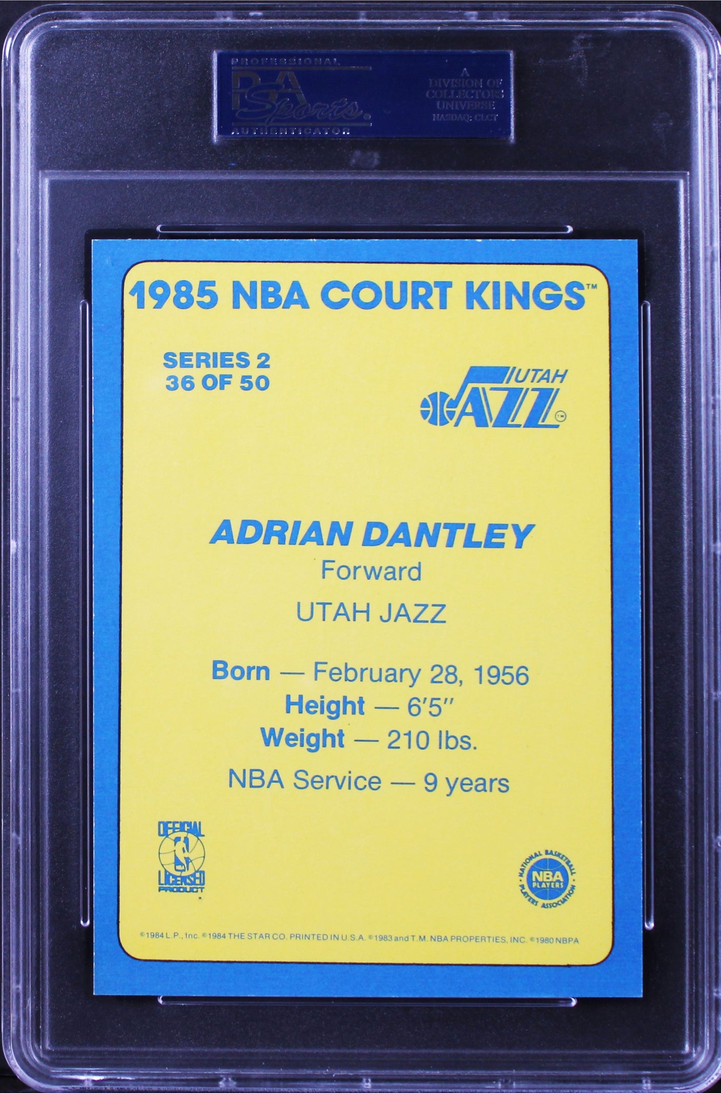 Jazz Adrian Dantley Signed 5x7 1985 Star NBA Court Kings #36 Card PSA/DNA Slab