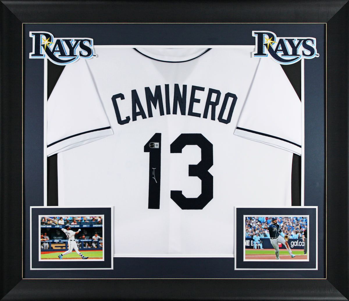 Junior Caminero Authentic Signed White Pro Style Framed Jersey Autographed BAS