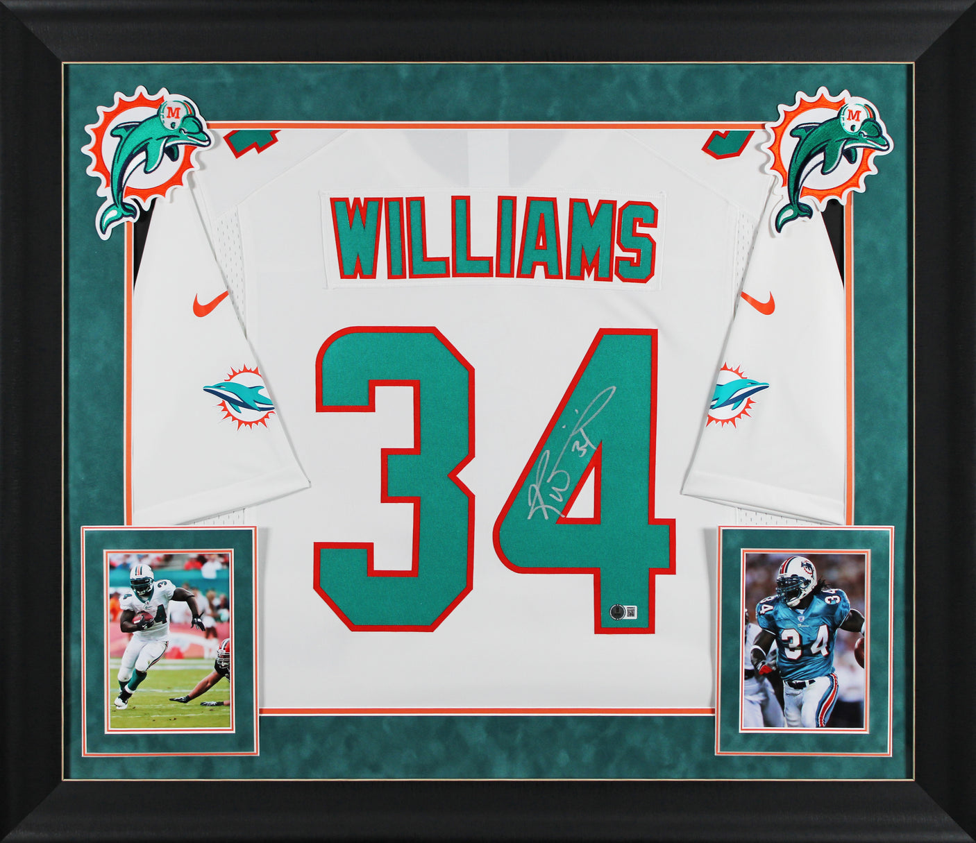 Dolphins Ricky Williams Signed White Nike Limited Framed Jersey BAS Witnessed