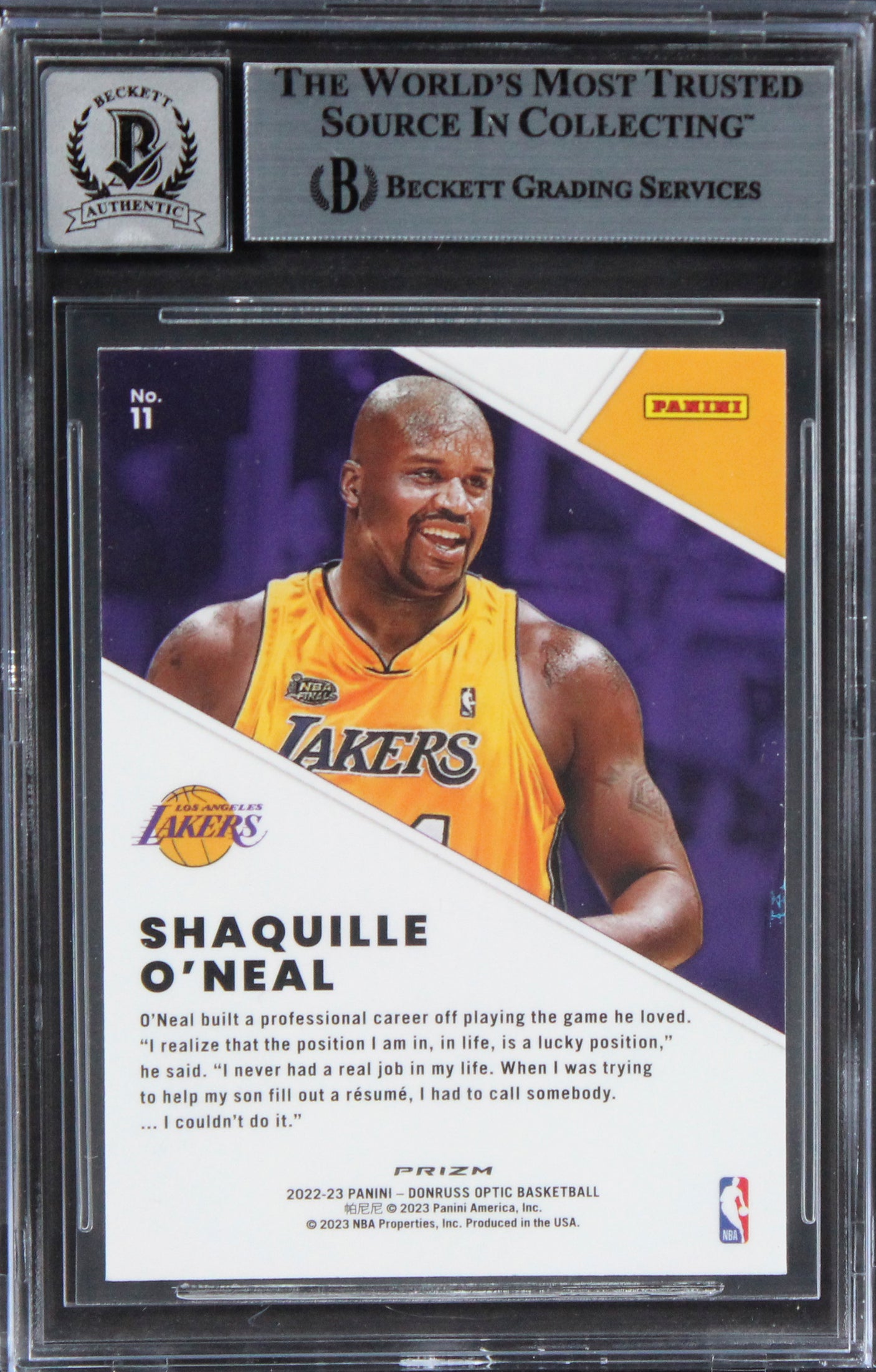 Lakers Shaquille O'Neal Signed 2022 Donruss OWS Holo #11 Card Auto 10! BAS Slab