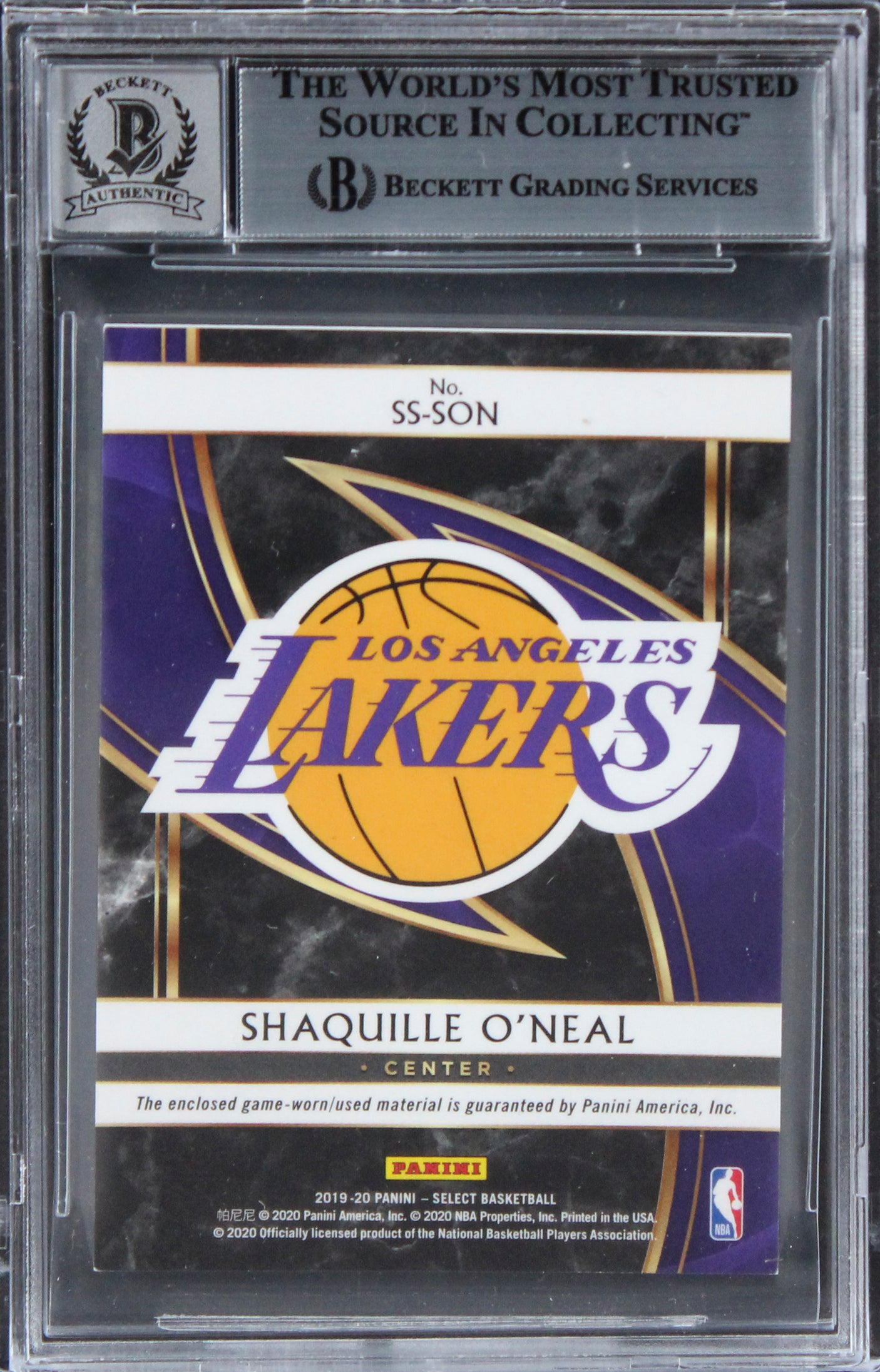 Lakers Shaquille O'Neal Signed 2019 Select Swatches #18 Card Auto 10! BAS Slab 2