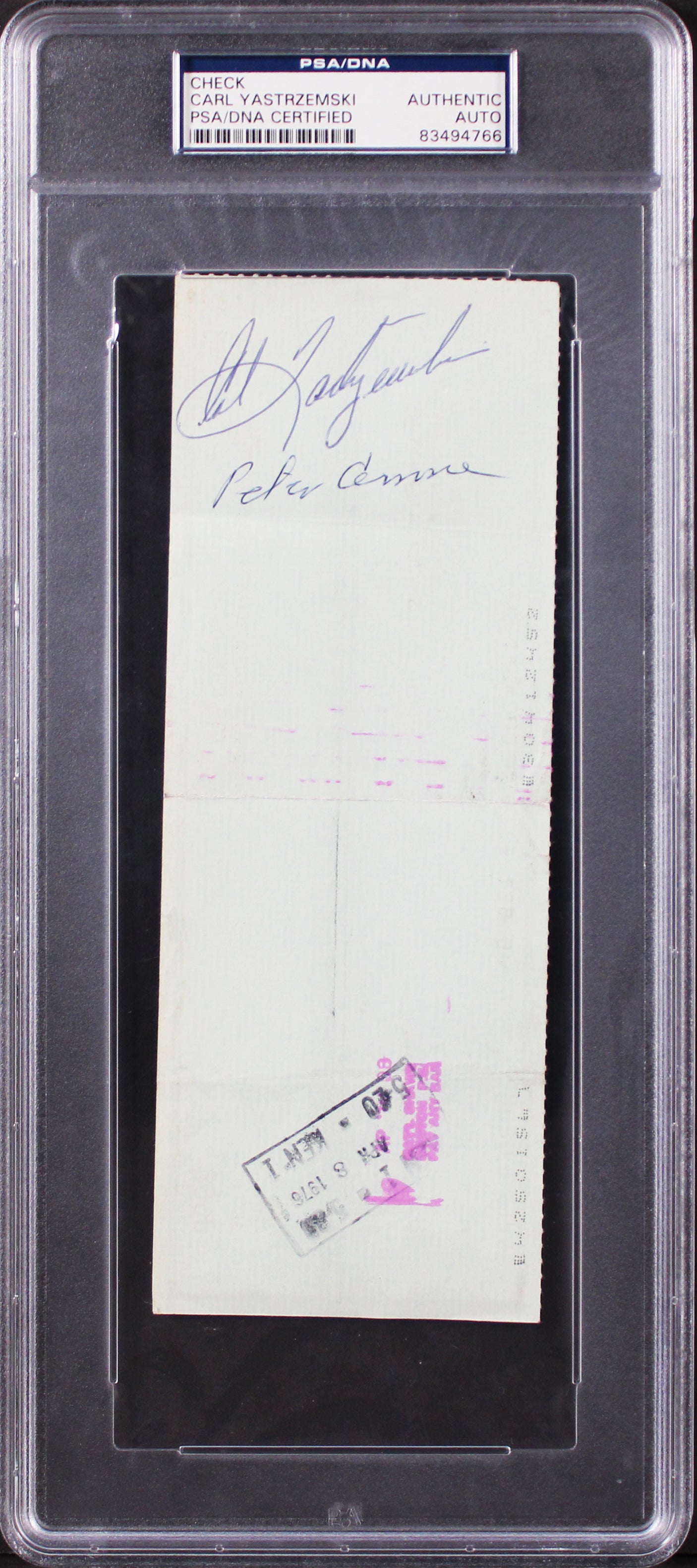 Red Sox Carl Yastrzemski Authentic Signed 3x8.25 Check March 19, 1976 PSA Slab