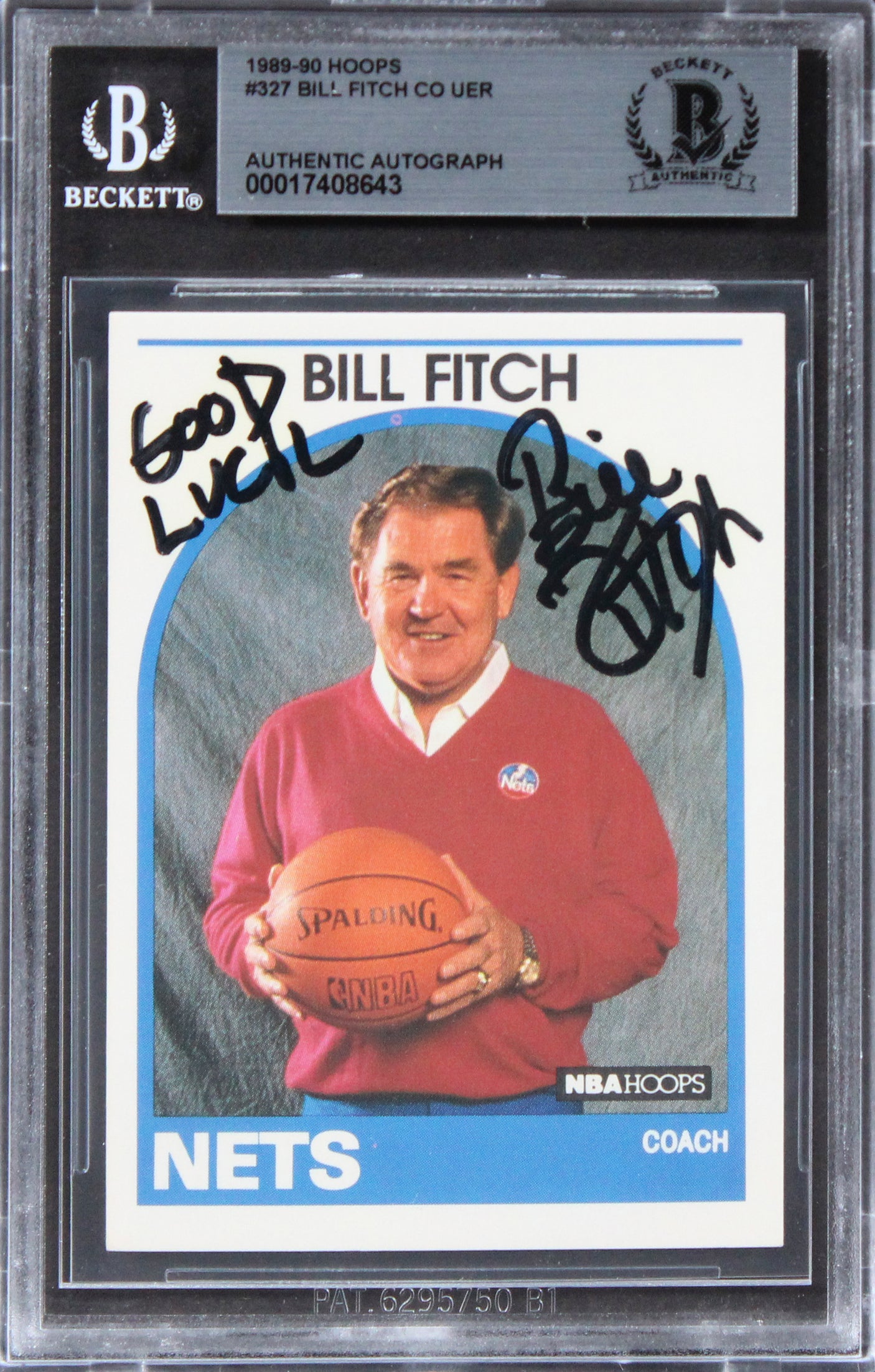 Nets Bill Fitch Authentic Signed 1989 Hoops #327 Card BAS Slabbed