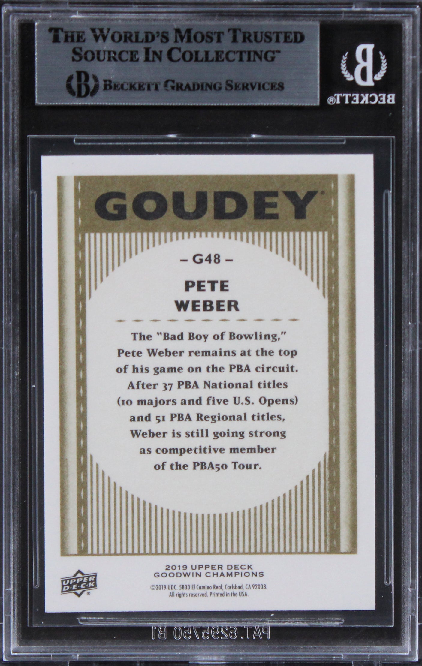 Pete Weber Auth Signed 2019 UD Goodwin Champions Goudey #G48 Card BAS Slabbed