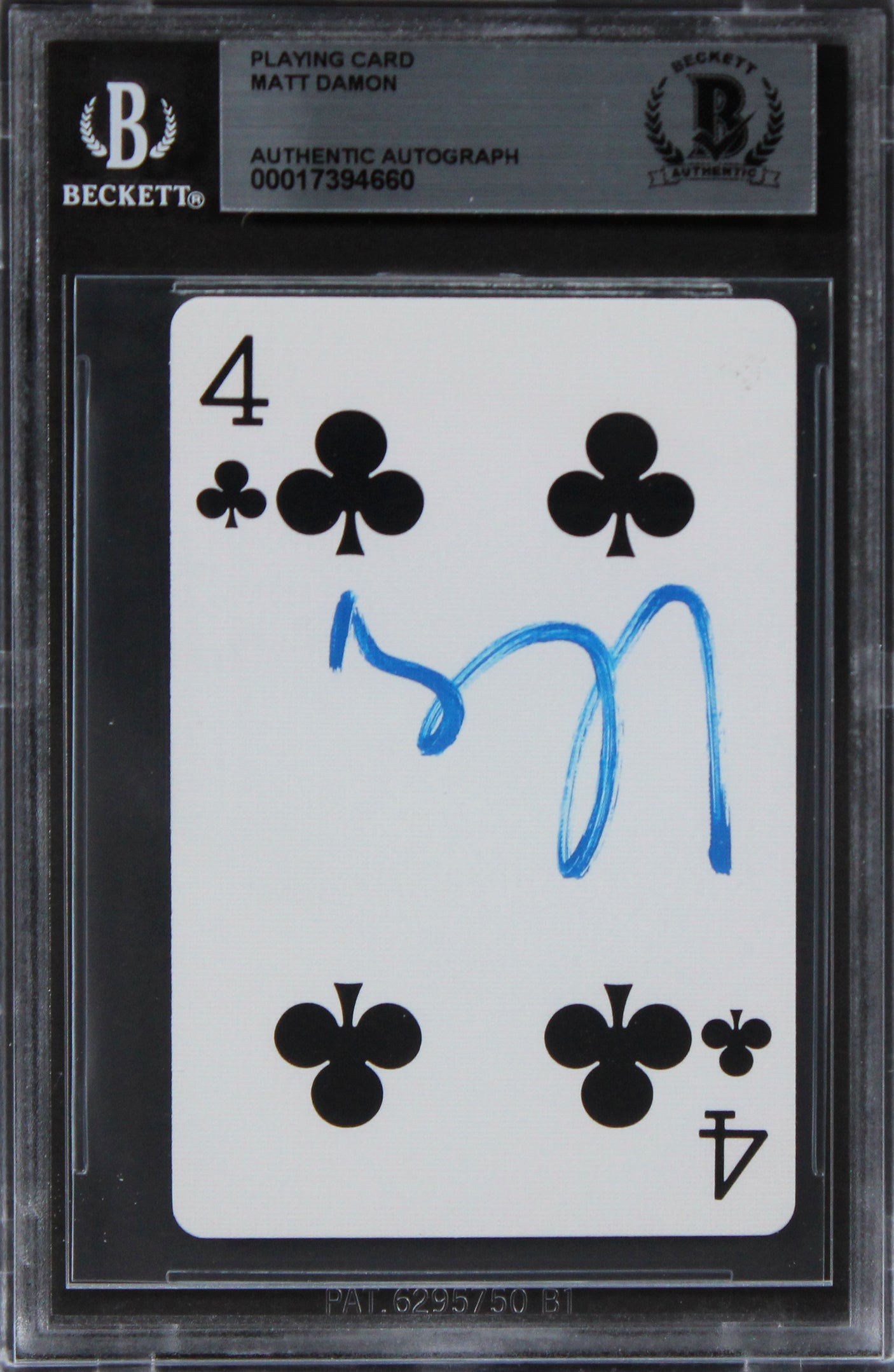 Matt Damon Rounders Authentic Signed 4 Of Clubs Playing Card Card BAS Slabbed