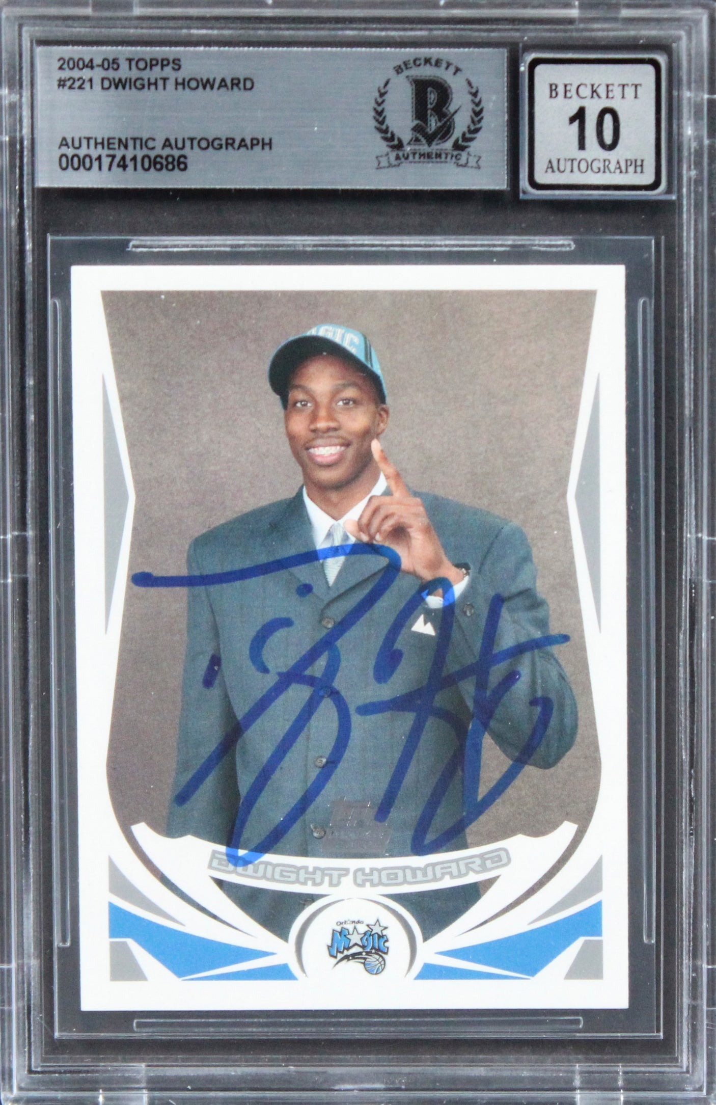 Magic Dwight Howard Authentic Signed 2004 Topps #221 Card BAS Slabbed