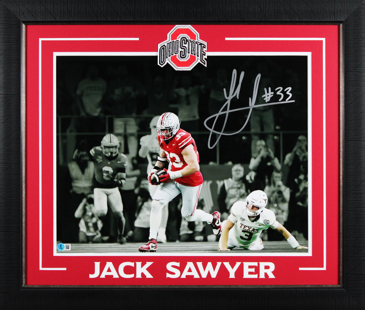 Ohio State Jack Sawyer Signed 16x20 Framed Horizontal Spotlight Photo BAS Witn