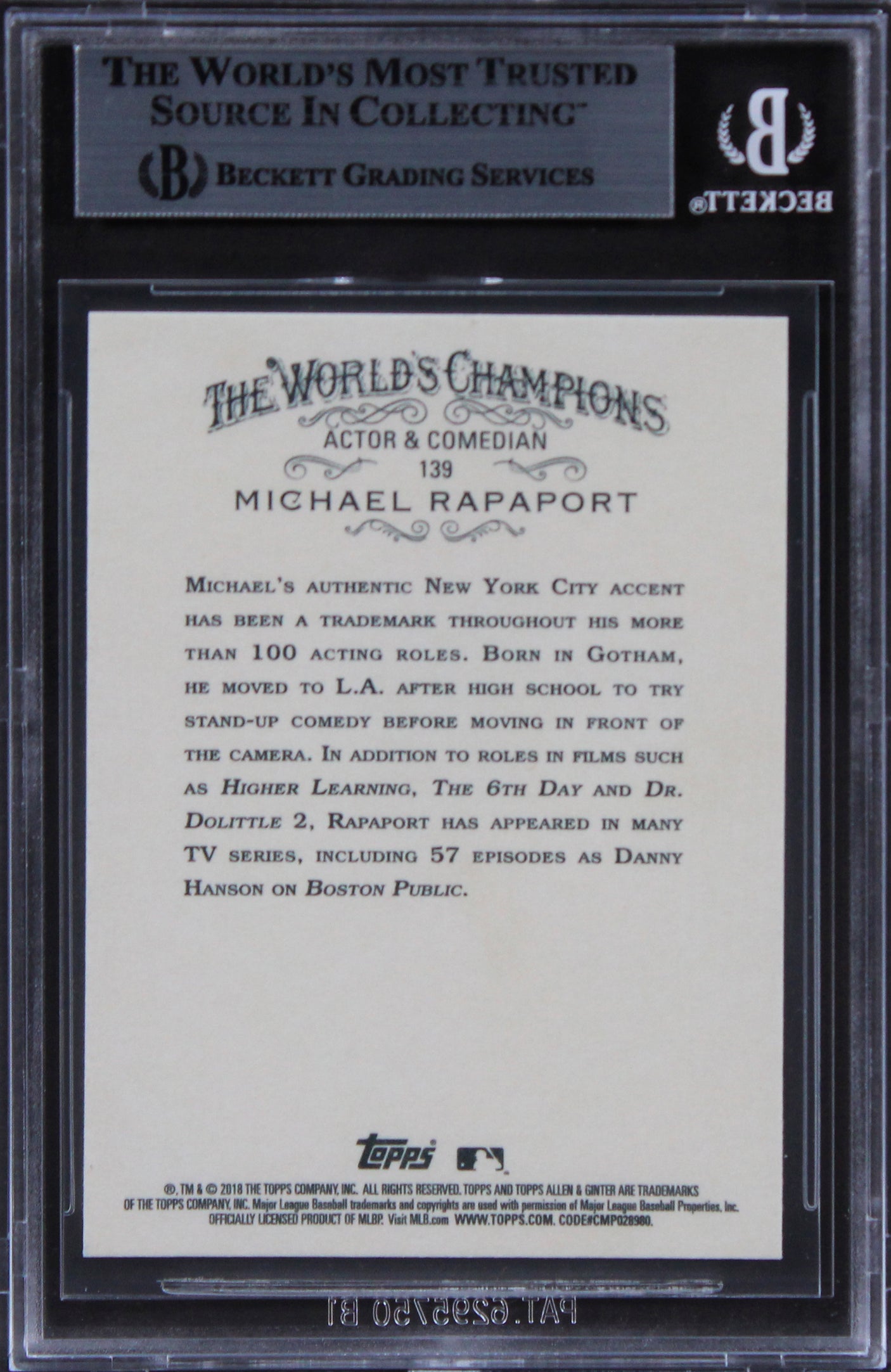 Michael Rapoport Authentic Signed 2018 Topps Allen & Ginter #139 Card BAS Slab