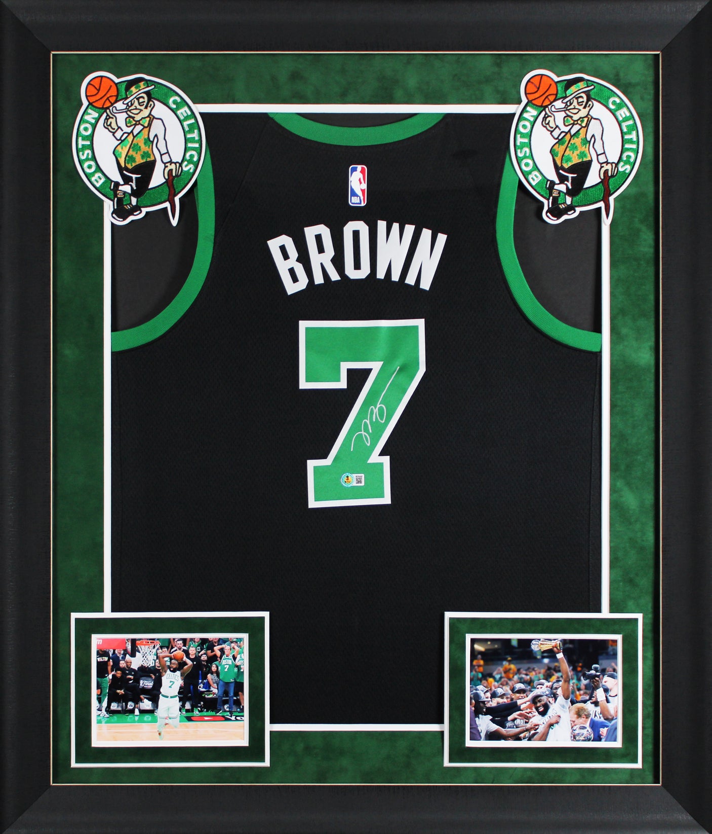 Celtics Jaylen Brown Signed Black Nike Jordan Brand Framed Jersey BAS Witnessed