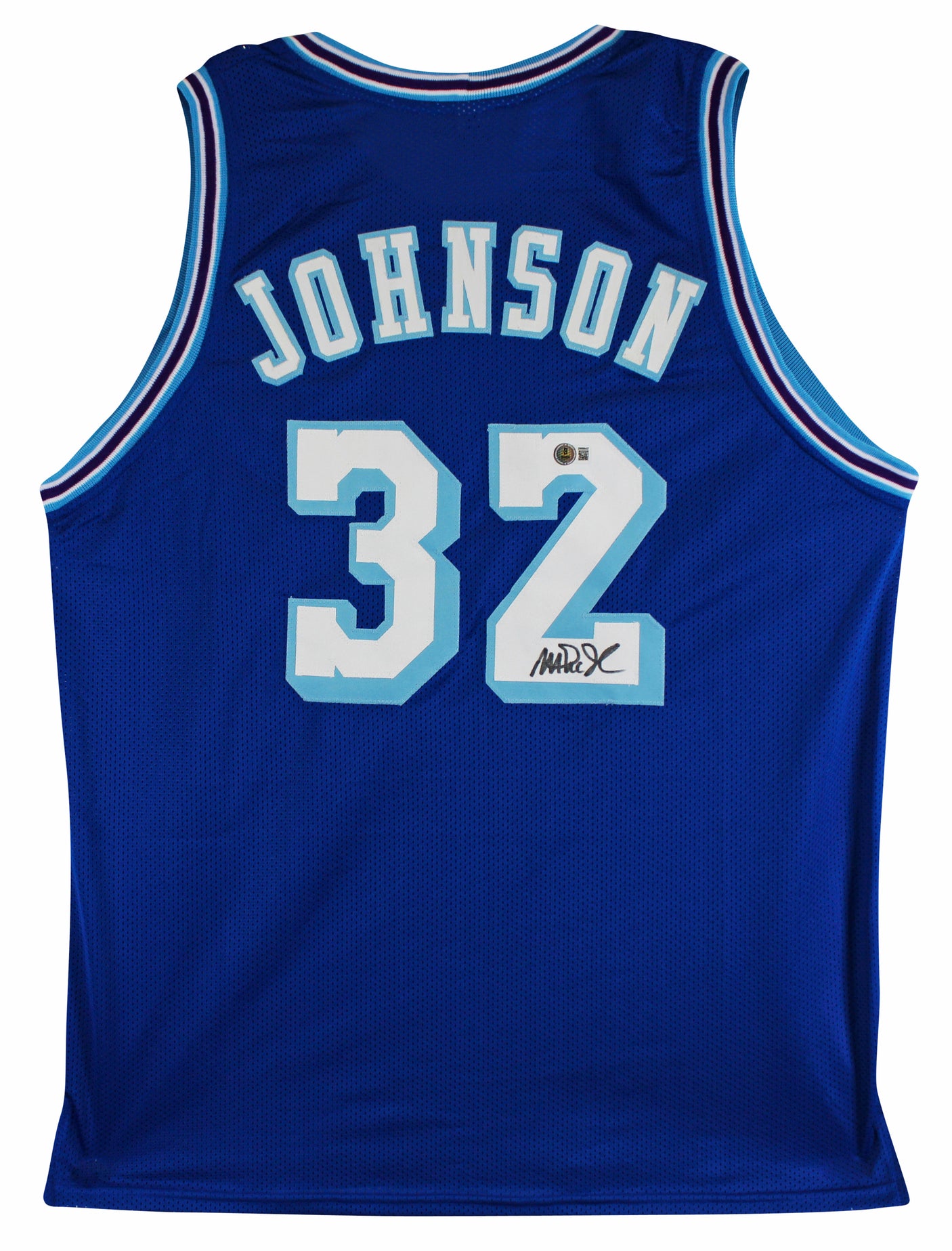 Magic Johnson Authentic Signed Blue Throwback Pro Style Jersey BAS Witnessed 2